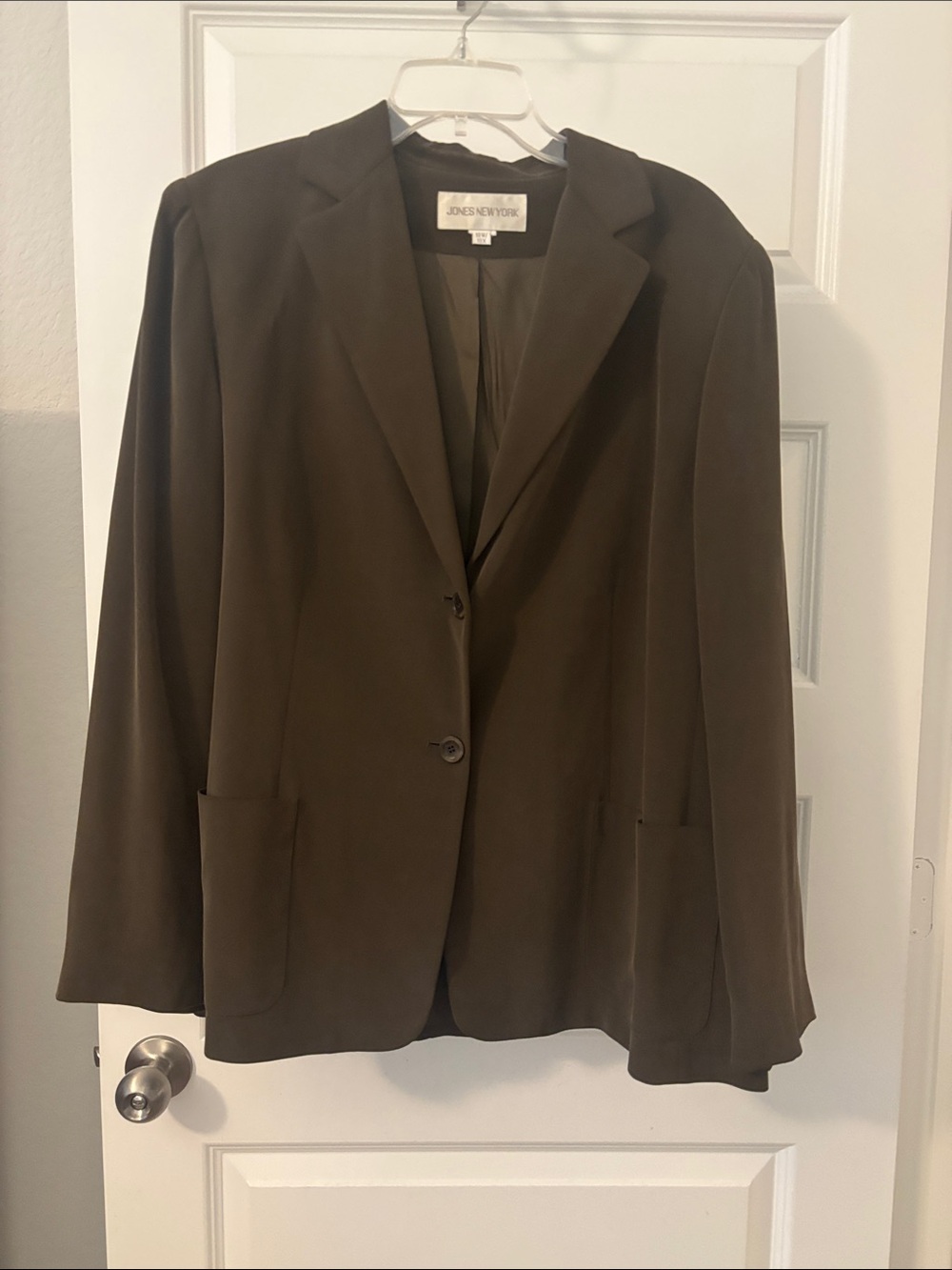 VTG Jones New York olive green 100% silk blazer SZ 18W plus size deep pockets